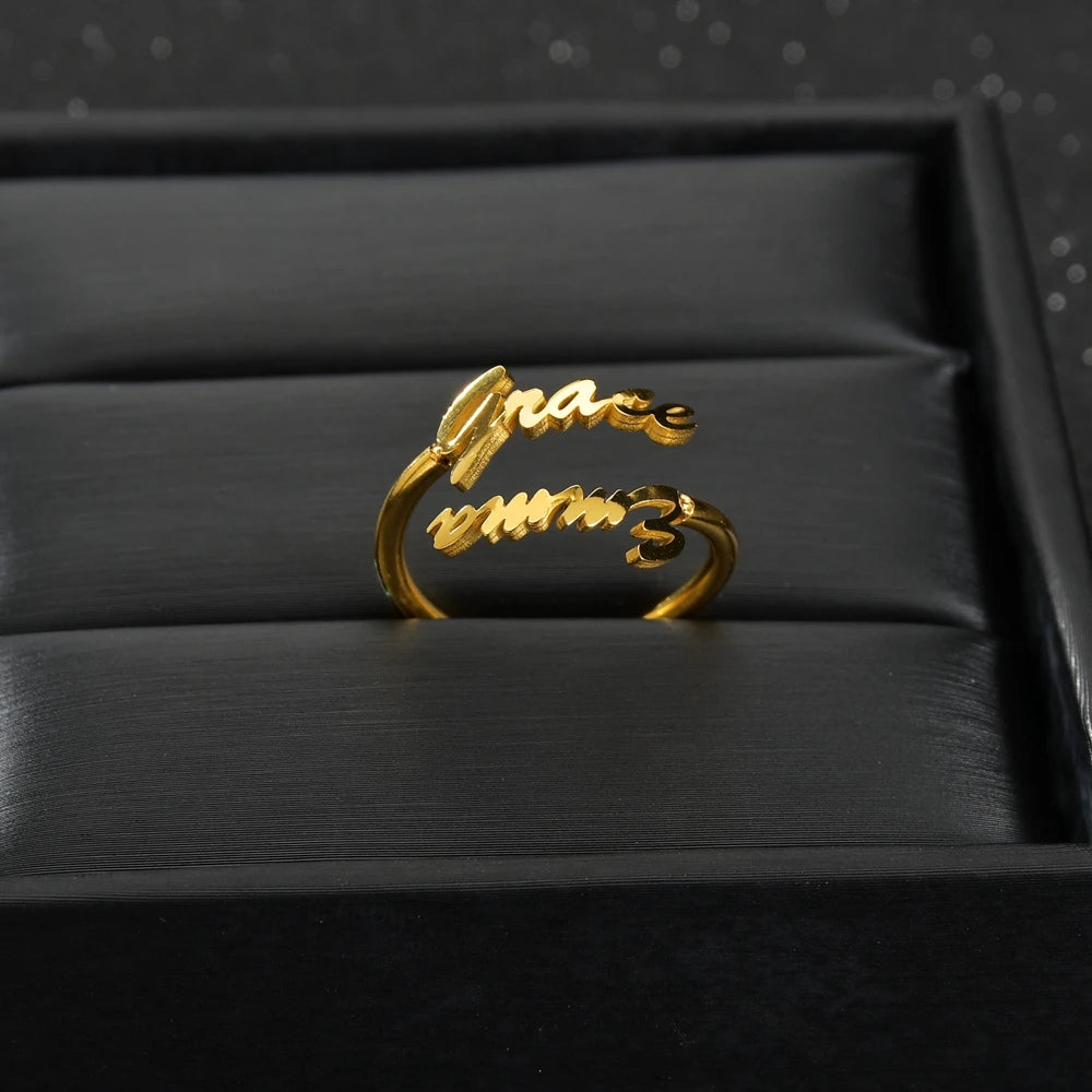Anillos Pareja Personalizados Doble Nombre Acero Inoxidable Oro | Boda Ajustables