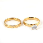 Conjunto Anillos Boda Acero Inoxidable Mujer Oro | Compromiso Lujo