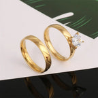 Conjunto Anillos Boda Acero Inoxidable Mujer Oro | Compromiso Lujo
