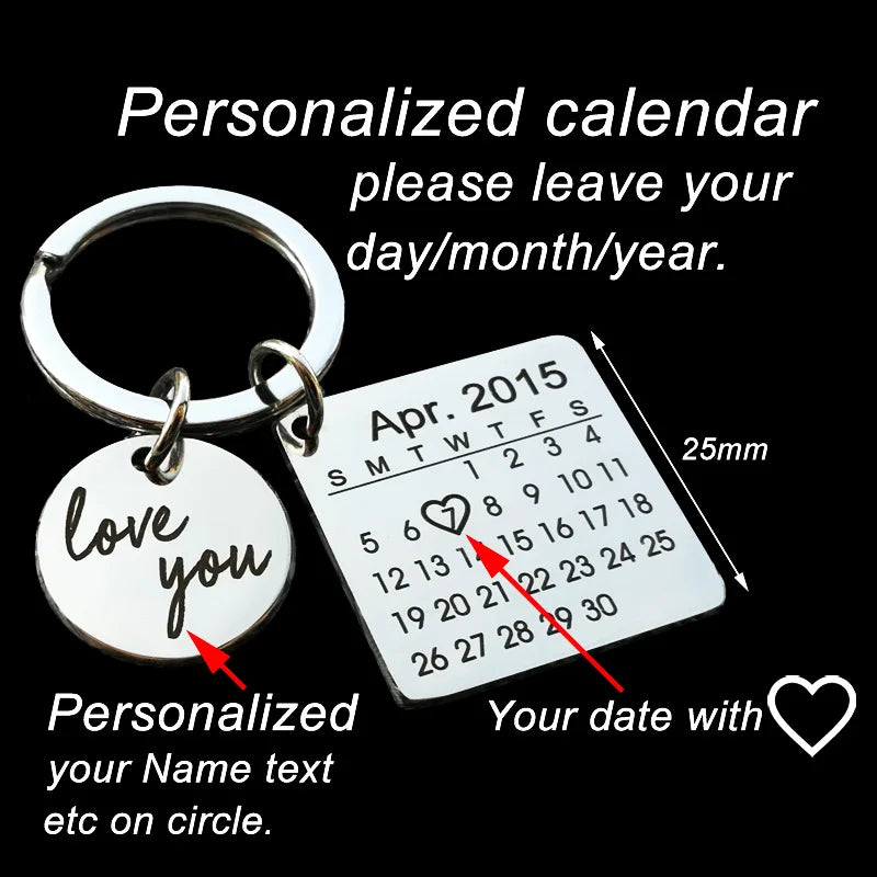 Llavero Calendario Personalizado - Fecha Grabada a Mano con Corazón