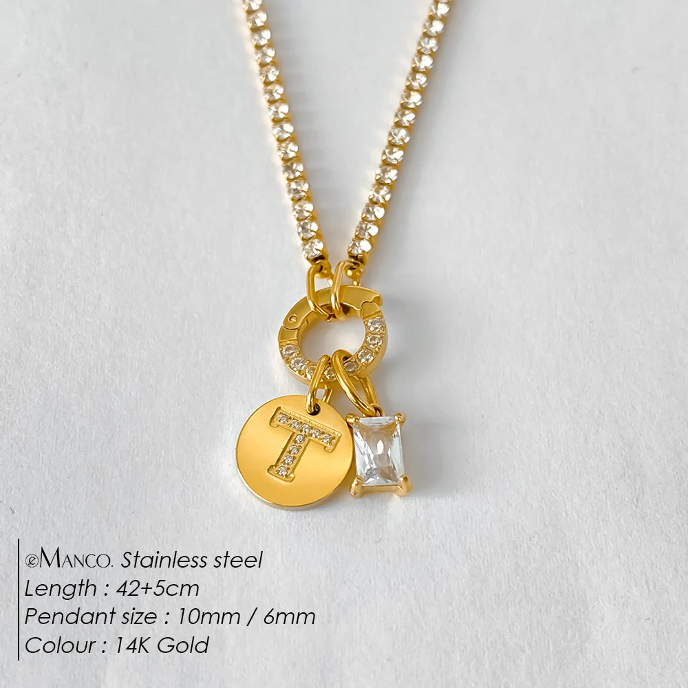 Collar Inicial Personalizado Acero Inoxidable Oro 18K | 26 Letras Circonita