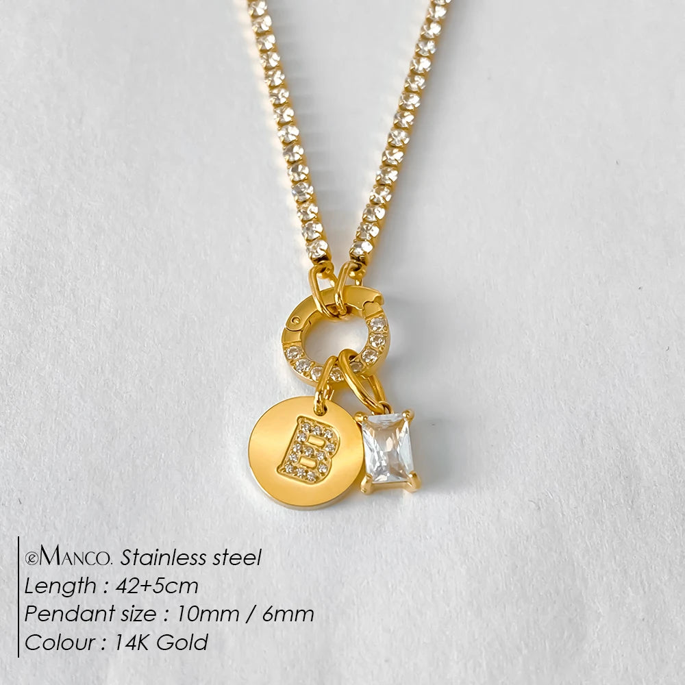 Collar Inicial Personalizado Acero Inoxidable Oro 18K | 26 Letras Circonita