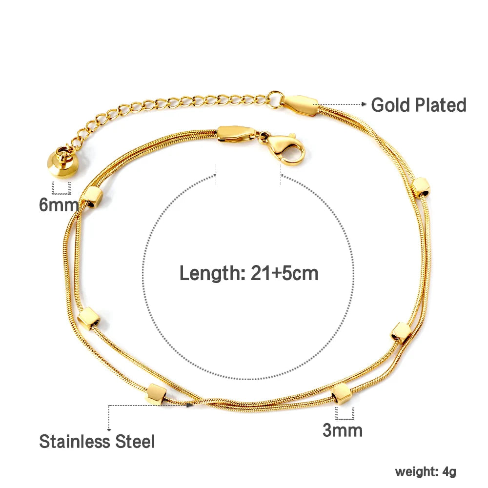 Tobillera Trébol 4 Hojas Acero Inoxidable Oro | Joyería Playa Verano