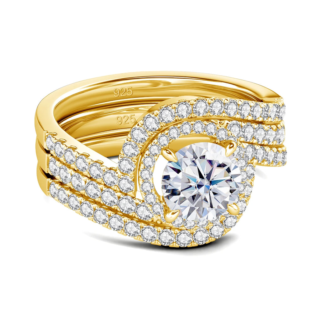 Anillos Pareja Moissanita 2CT VVS1 Plata 925 Chapado Oro | Compromiso Lujo