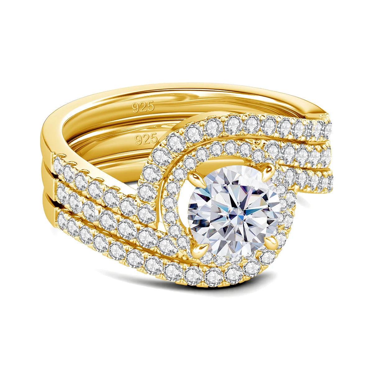 Anillos Pareja Moissanita 2CT VVS1 Plata 925 Chapado Oro | Compromiso Lujo