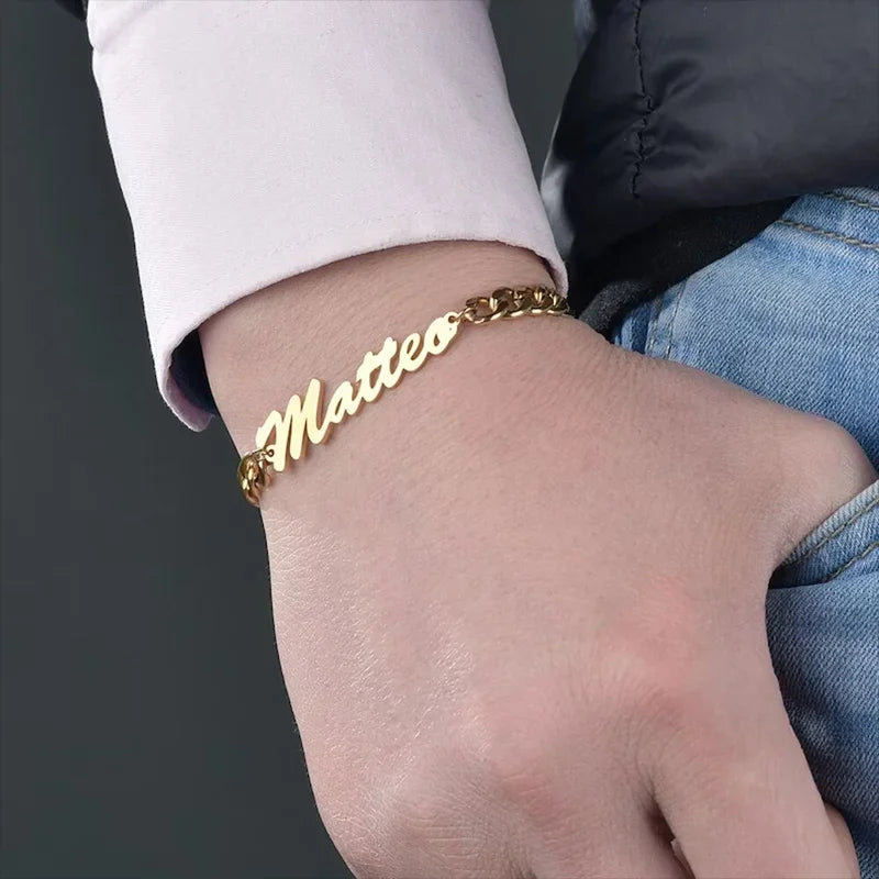 Pulsera Cubana Personalizada Nombre Acero Inoxidable Oro | Mujer Pareja