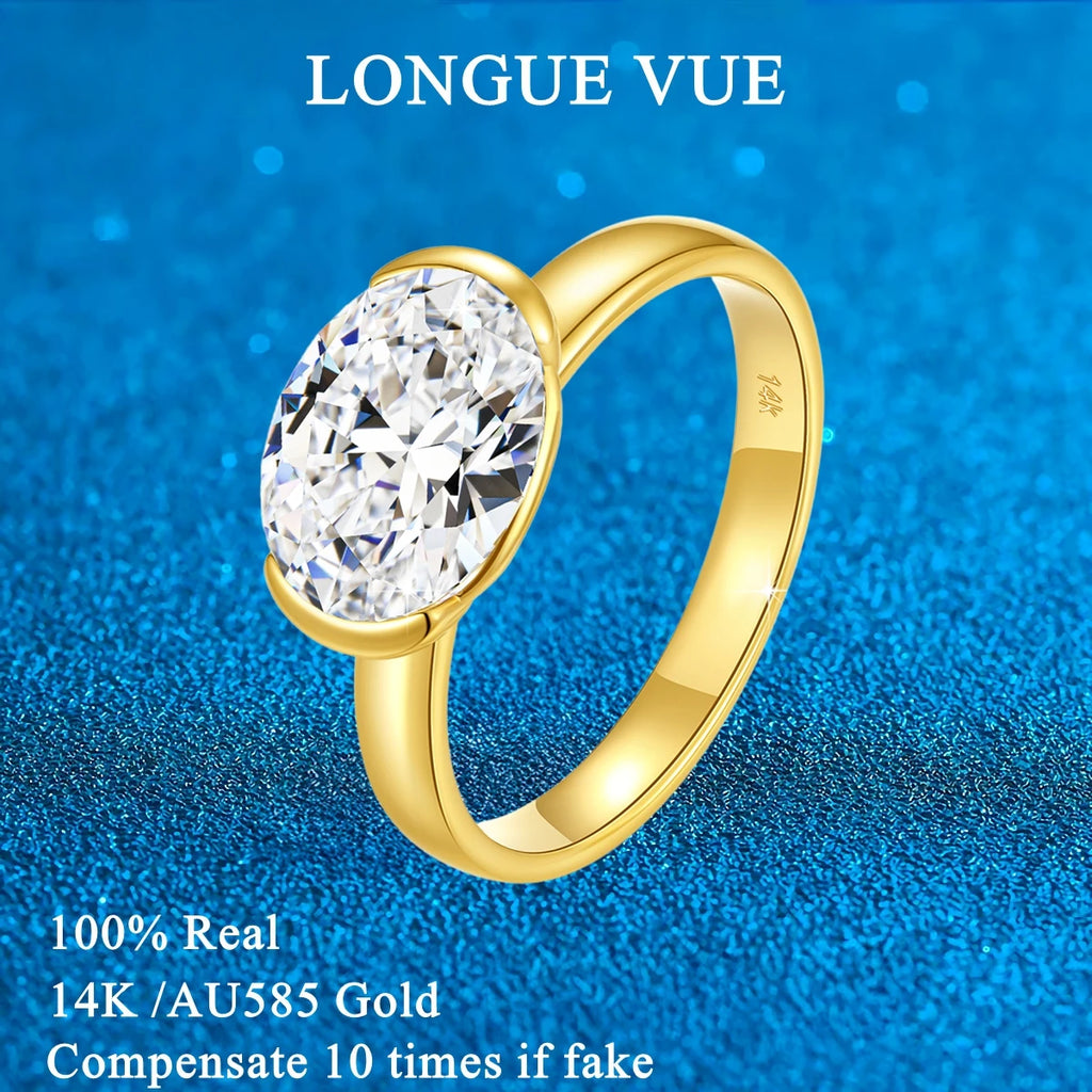 Anillo Moissanita 3CT Oro 14K Ovalado VVS1 Mujer | Compromiso Certificado