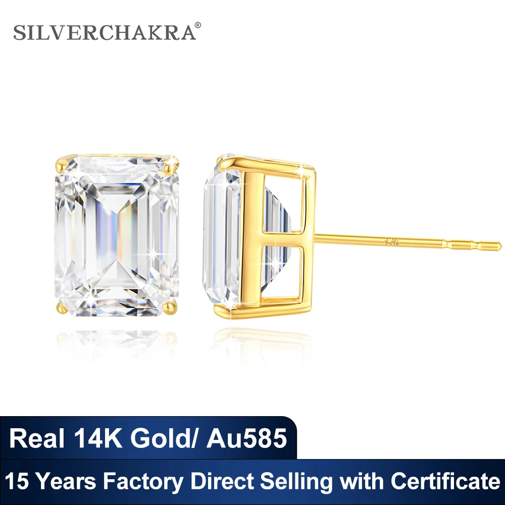 Aros Moissanita Oro 14K Corte Esmeralda Mujer | Compromiso Lujo Certificado