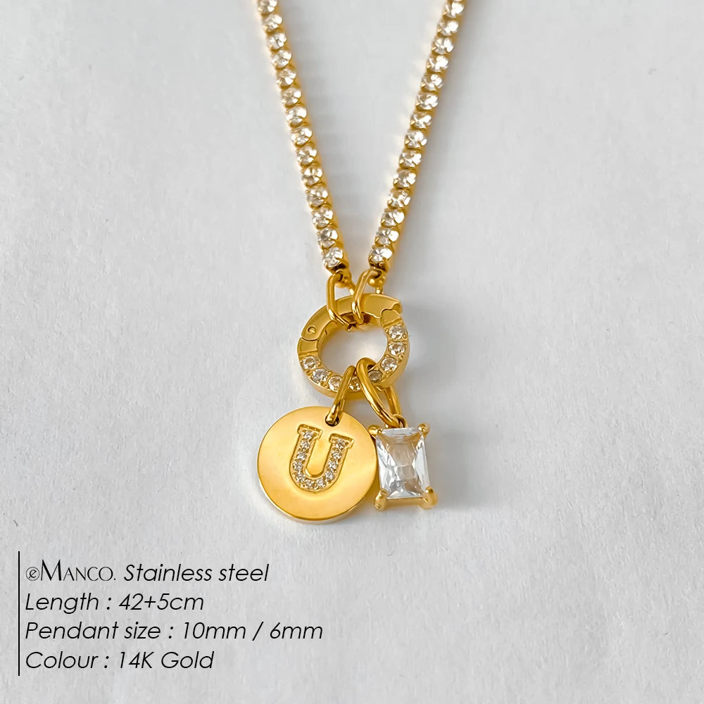 Collar Inicial Personalizado Acero Inoxidable Oro 18K | 26 Letras Circonita