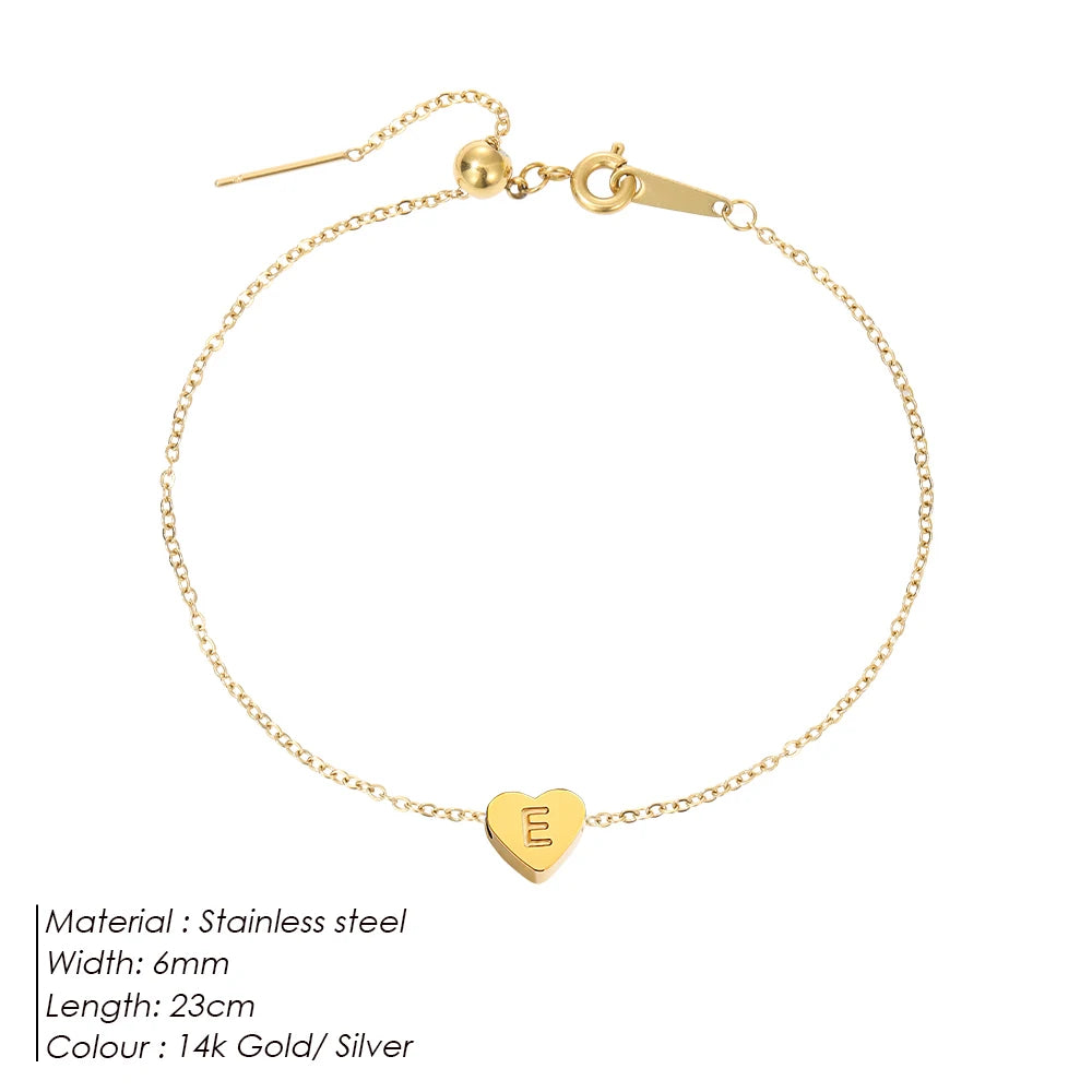 Tobillera Personalizada con Inicial y Corazón en Acero Inoxidable