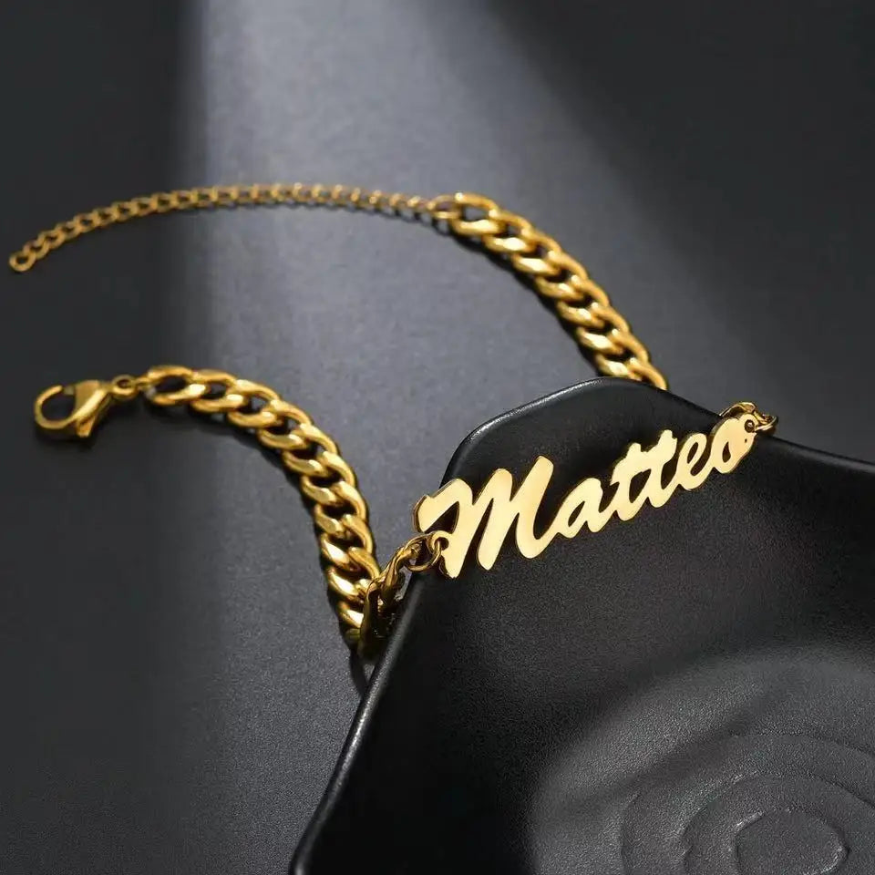 Pulsera Cubana Personalizada Nombre Acero Inoxidable Oro | Mujer Pareja