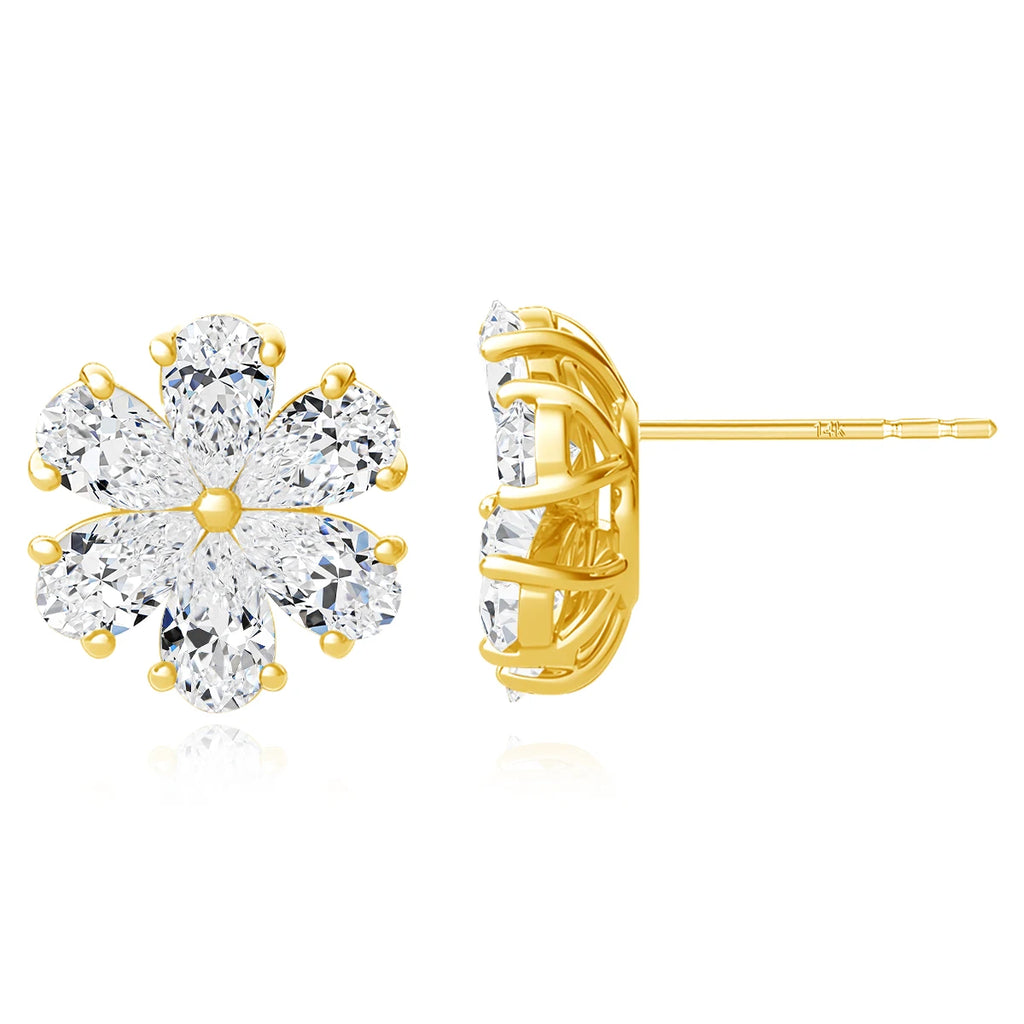 Pendientes Moissanita Corte Lágrima Oro 14K | Flores Lujo Mujer