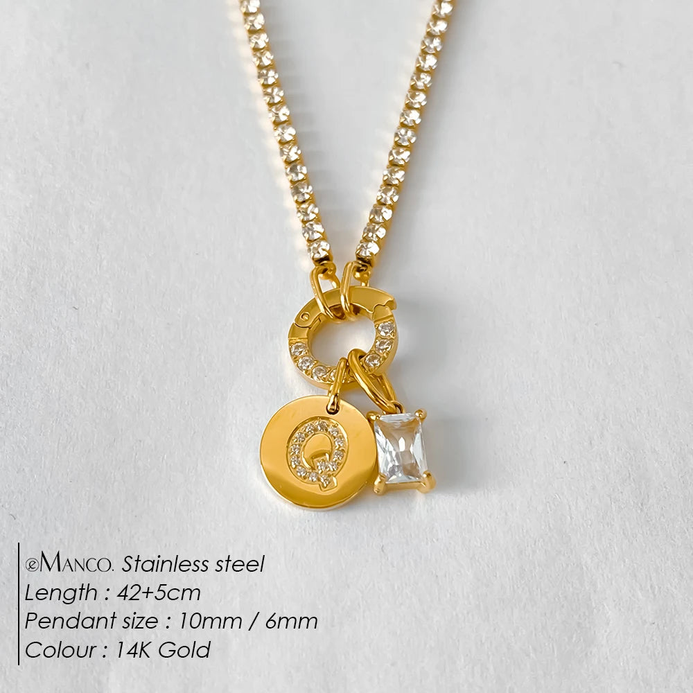 Collar Inicial Personalizado Acero Inoxidable Oro 18K | 26 Letras Circonita