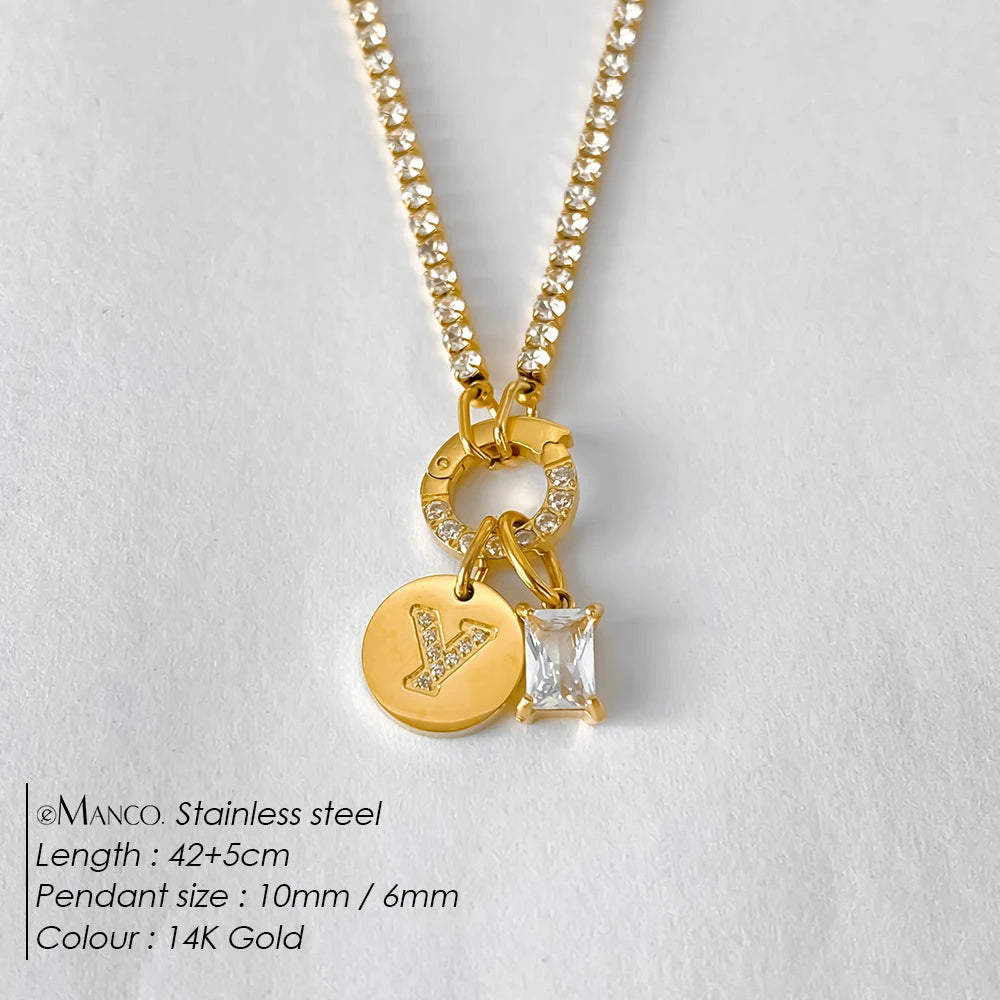 Collar Inicial Personalizado Acero Inoxidable Oro 18K | 26 Letras Circonita