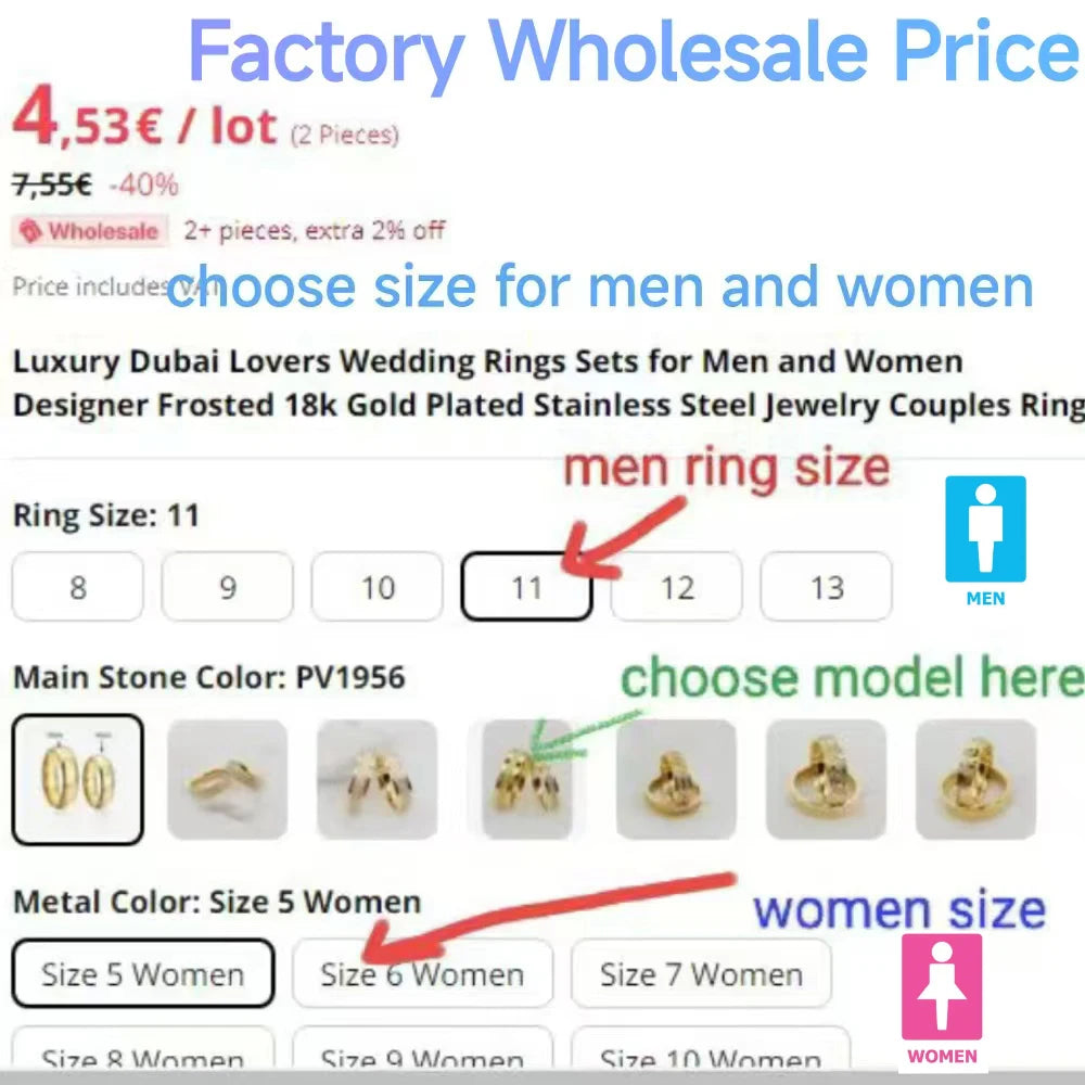 Conjunto Anillos Boda Harmony Oro 18K Pareja | Acero Quirúrgico Promesa