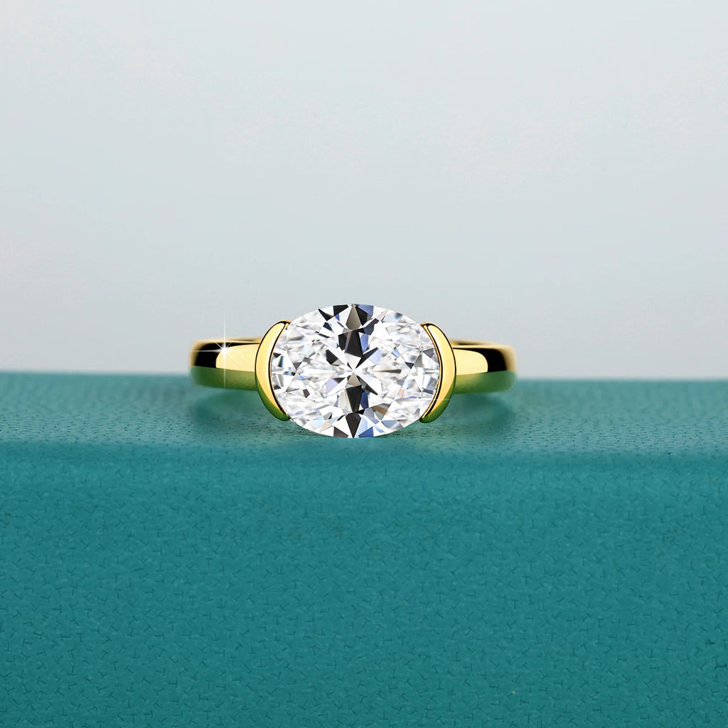 Anillo Moissanita 3CT Oro 14K Ovalado VVS1 Mujer | Compromiso Certificado
