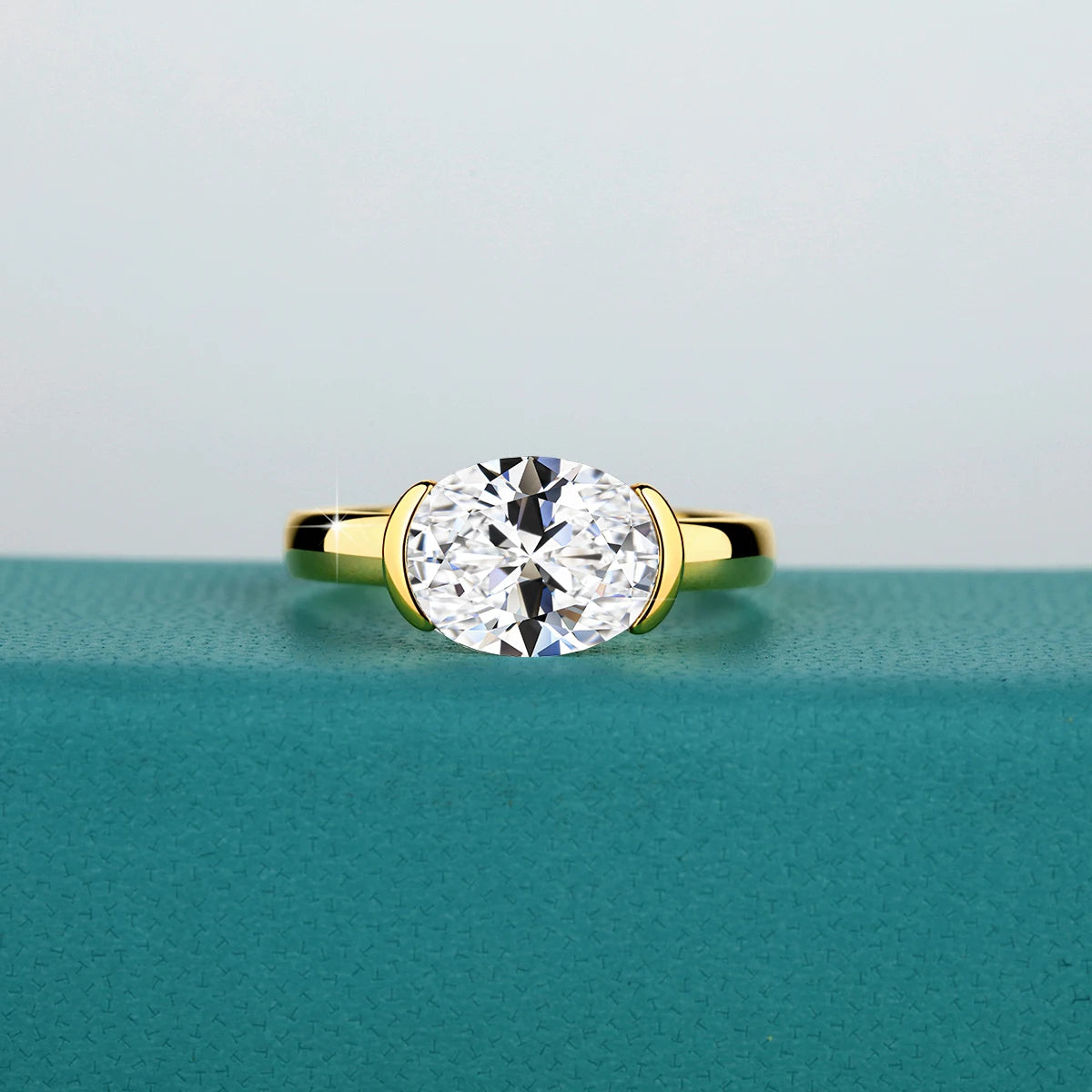 Anillo Moissanita 3CT Oro 14K Ovalado VVS1 Mujer | Compromiso Certificado