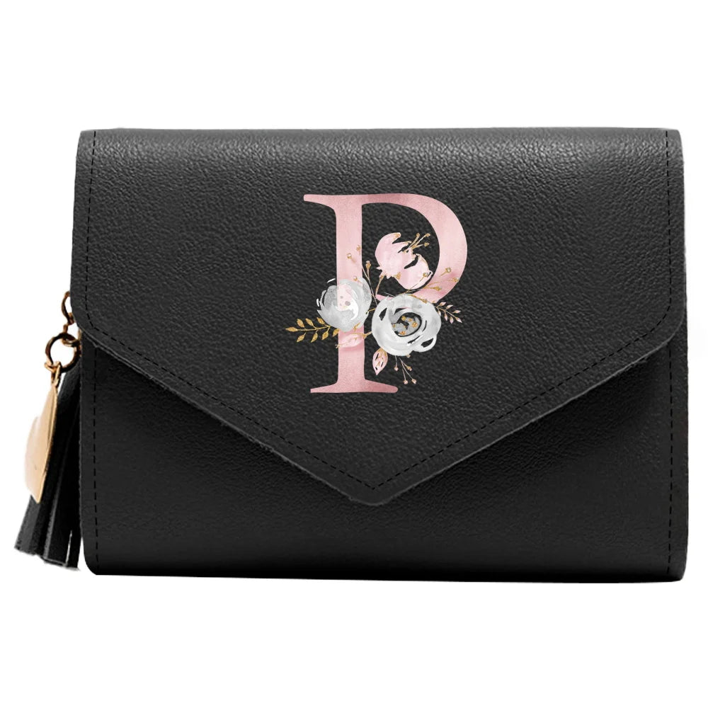 Monedero Mujer Inicial Personalizado RFID Floral | Billetera Delgada Elegante