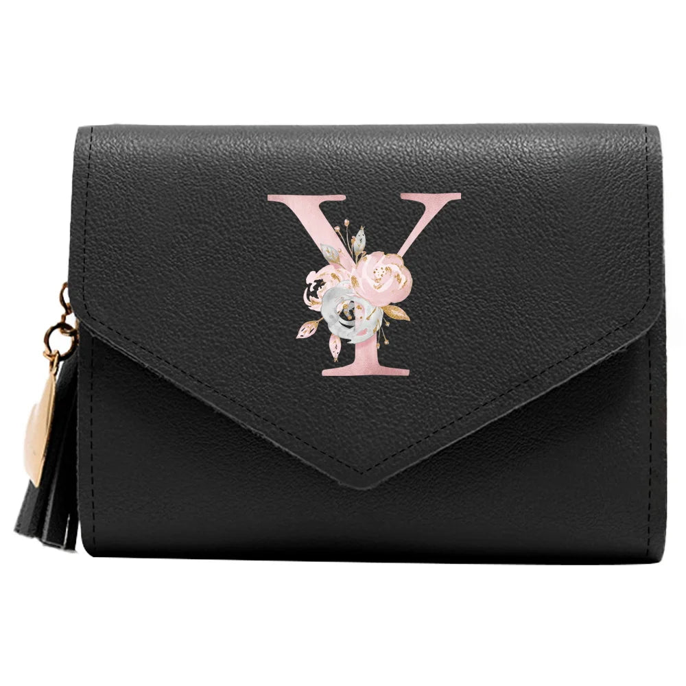 Monedero Mujer Inicial Personalizado RFID Floral | Billetera Delgada Elegante