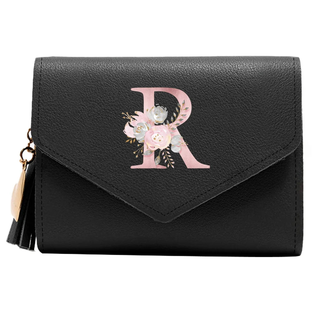 Monedero Mujer Inicial Personalizado RFID Floral | Billetera Delgada Elegante