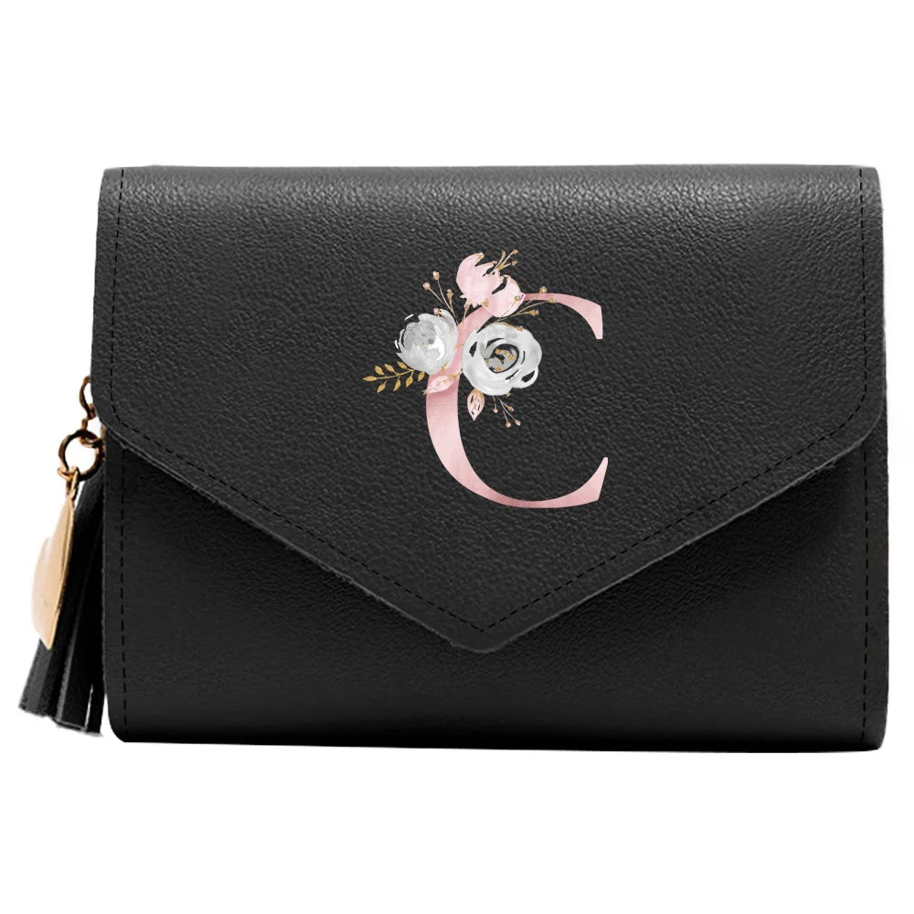 Monedero Mujer Inicial Personalizado RFID Floral | Billetera Delgada Elegante