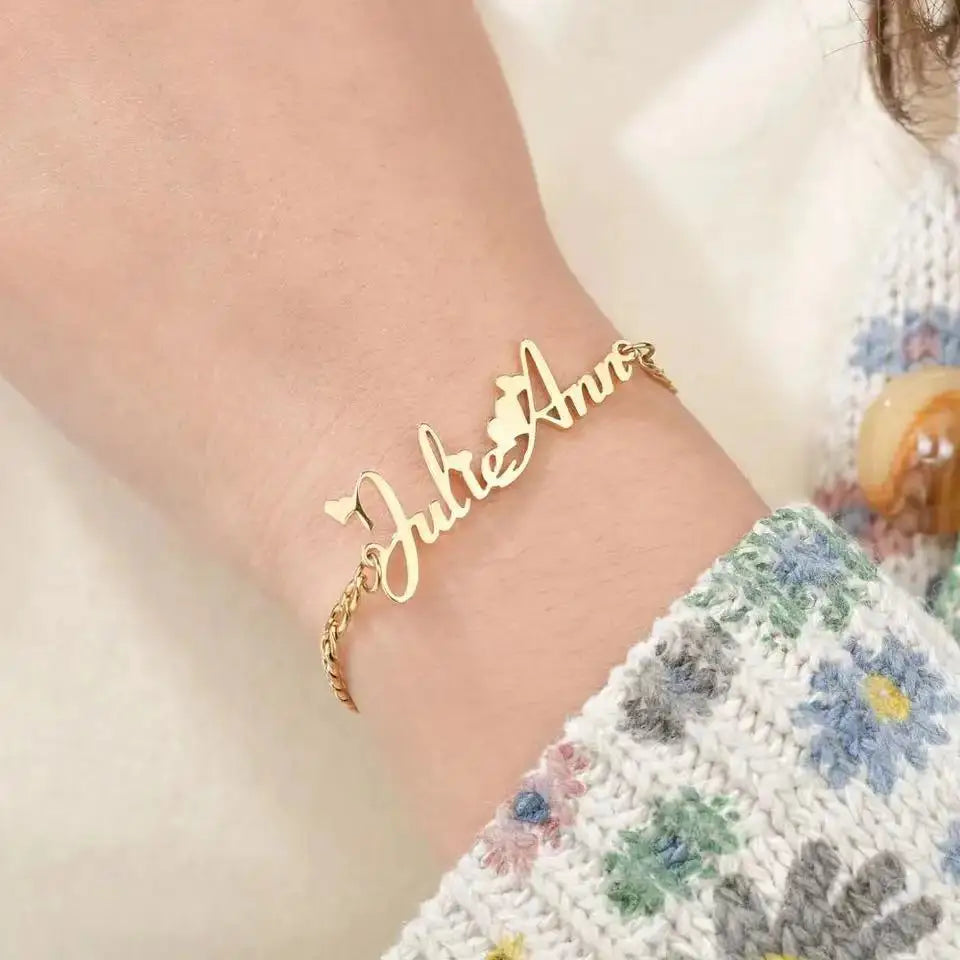 Pulsera Cubana Personalizada Nombre Acero Inoxidable Oro | Mujer Pareja