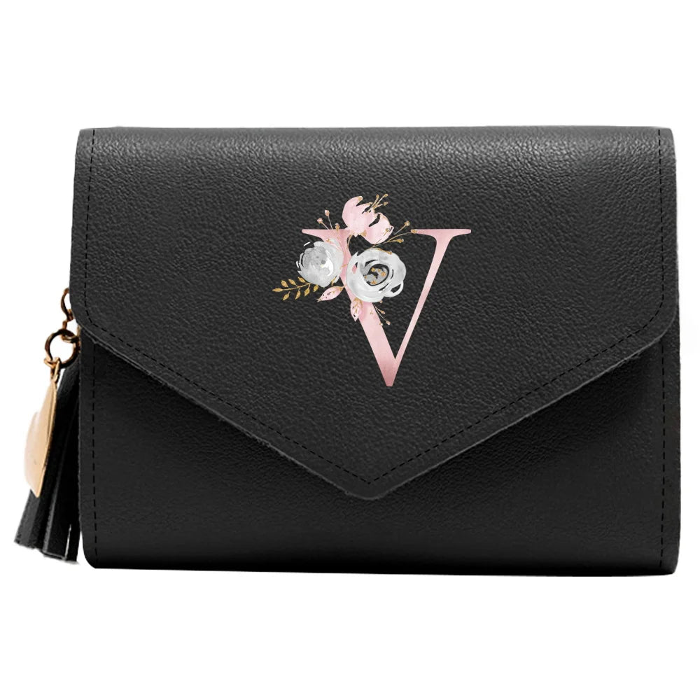 Monedero Mujer Inicial Personalizado RFID Floral | Billetera Delgada Elegante