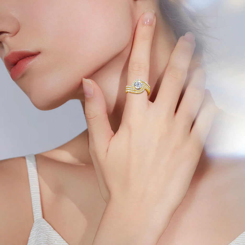 Anillos Pareja Moissanita 2CT VVS1 Plata 925 Chapado Oro | Compromiso Lujo