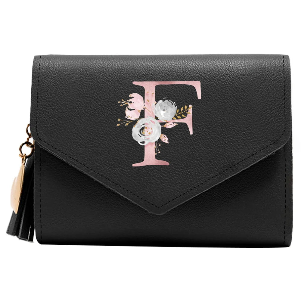 Monedero Mujer Inicial Personalizado RFID Floral | Billetera Delgada Elegante