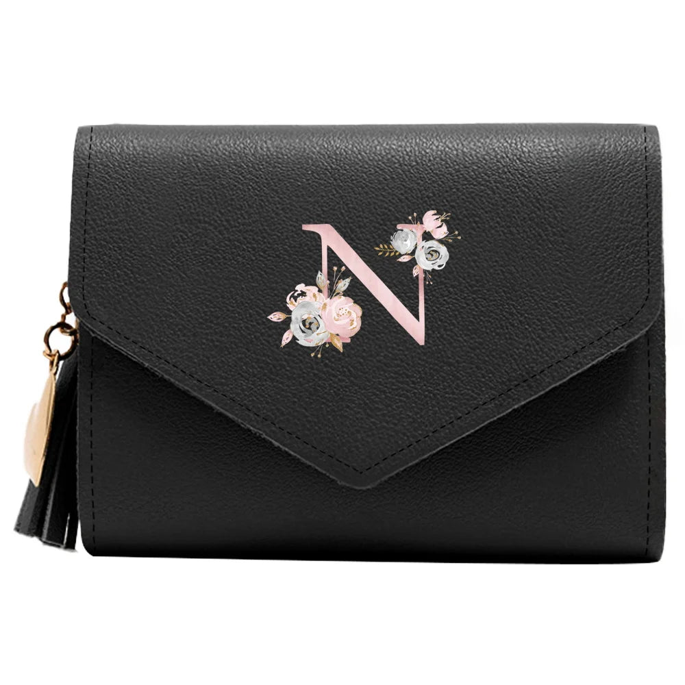 Monedero Mujer Inicial Personalizado RFID Floral | Billetera Delgada Elegante