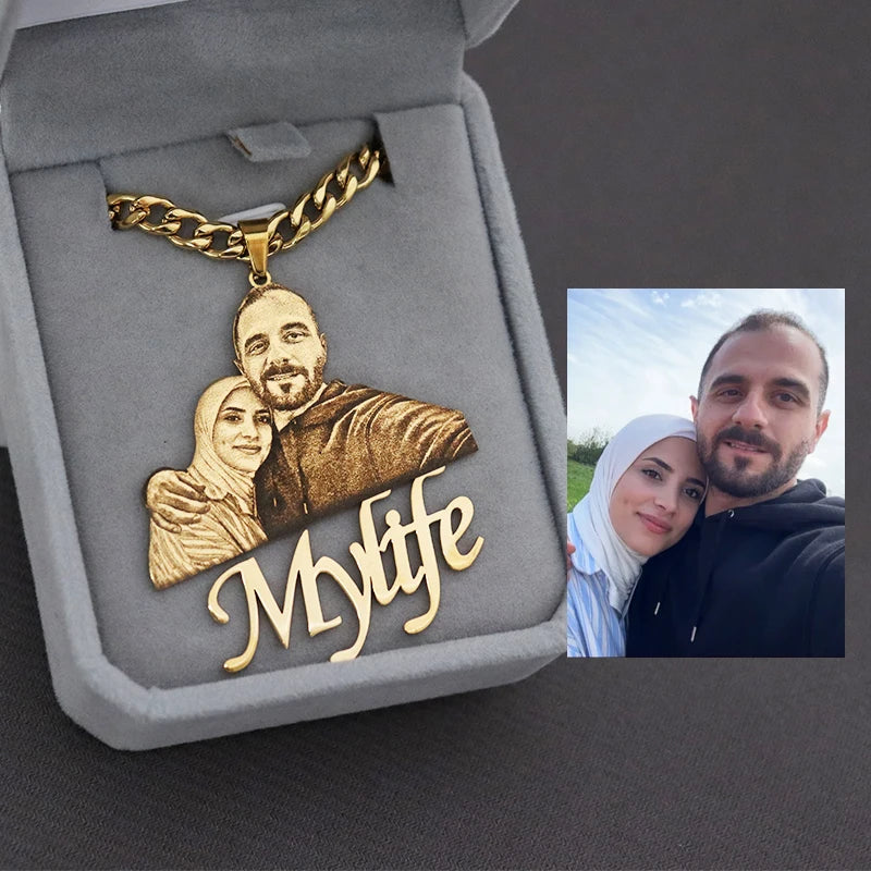 Collar Silueta Personalizada Foto Grabado Láser | Regalo Familia Navidad