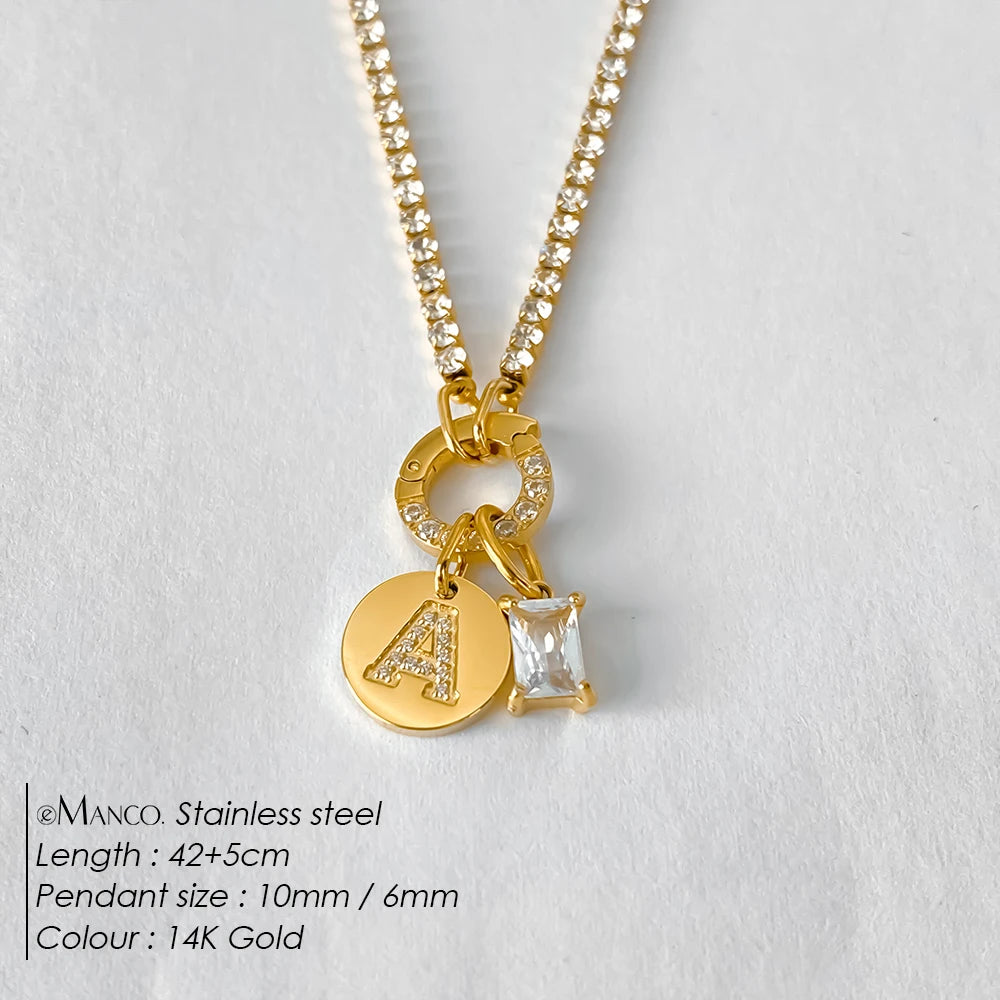 Collar Inicial Personalizado Acero Inoxidable Oro 18K | 26 Letras Circonita