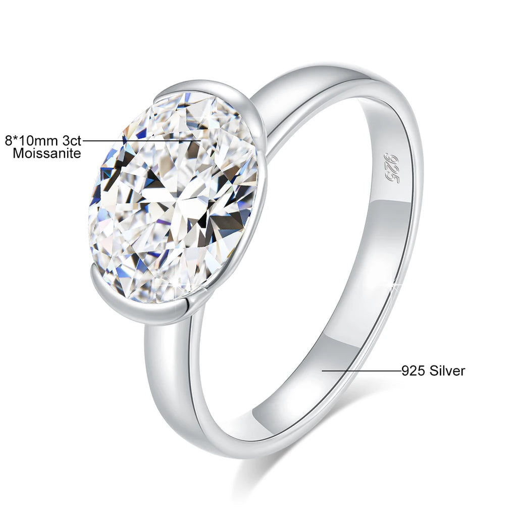 Anillo Moissanita 3CT Oro 14K Ovalado VVS1 Mujer | Compromiso Certificado