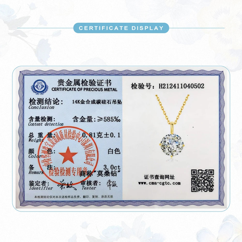 Collar Moissanita Oro 14K Certificado 0.5-3CT | Compromiso Lujo Mujer