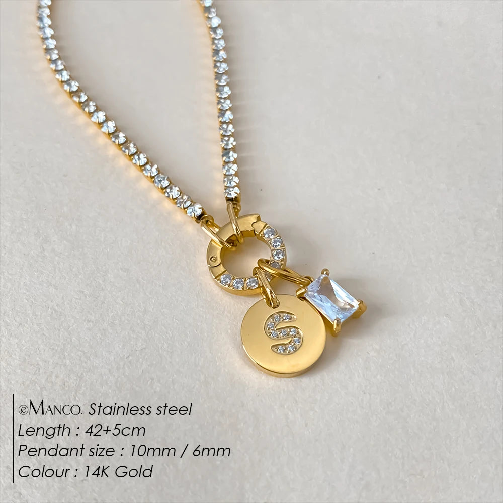 Collar Inicial Personalizado Acero Inoxidable Oro 18K | 26 Letras Circonita