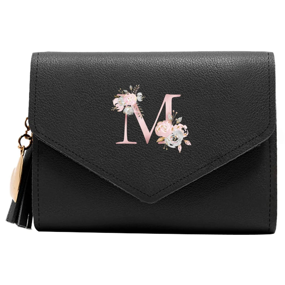Monedero Mujer Inicial Personalizado RFID Floral | Billetera Delgada Elegante