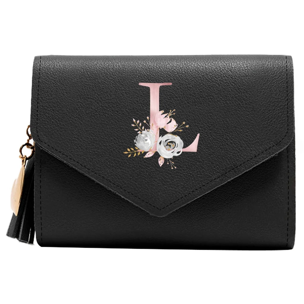 Monedero Mujer Inicial Personalizado RFID Floral | Billetera Delgada Elegante