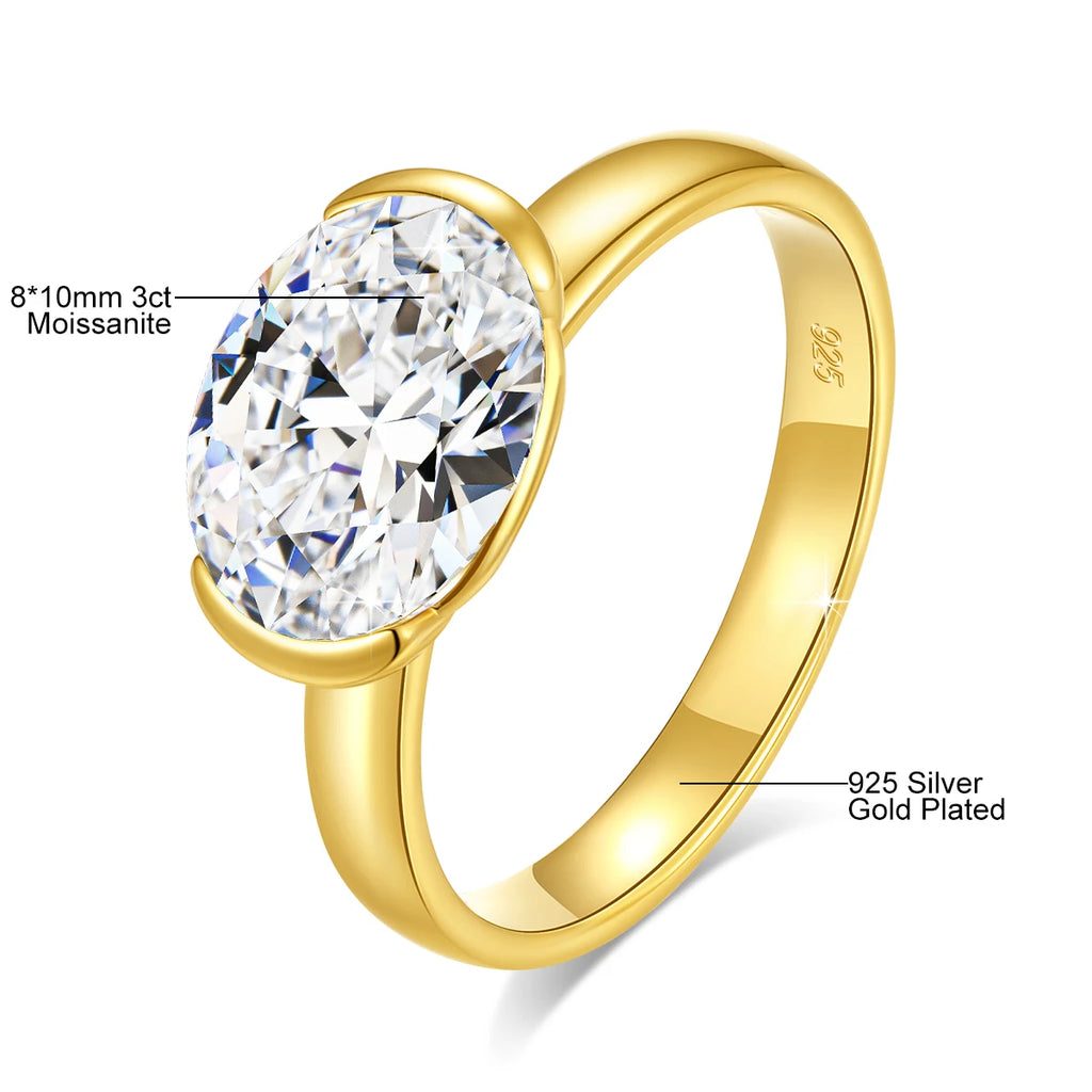 Anillo Moissanita 3CT Oro 14K Ovalado VVS1 Mujer | Compromiso Certificado