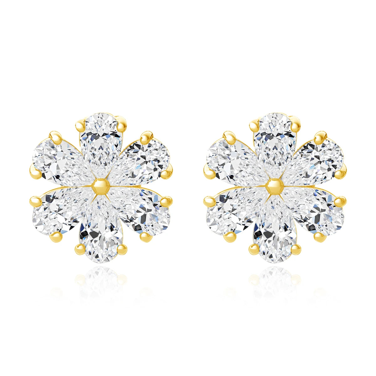 Pendientes Moissanita Corte Lágrima Oro 14K | Flores Lujo Mujer